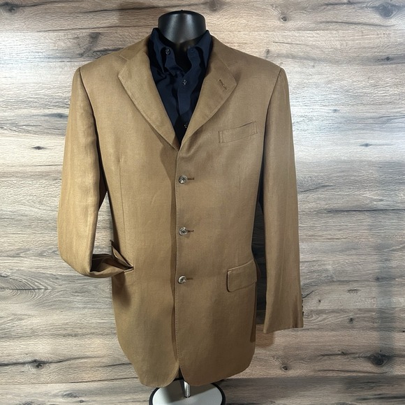 Vintage Polo Ralph Lauren Linen Cotton Blazer Sport Coat Mens 38L Tan 3 Button